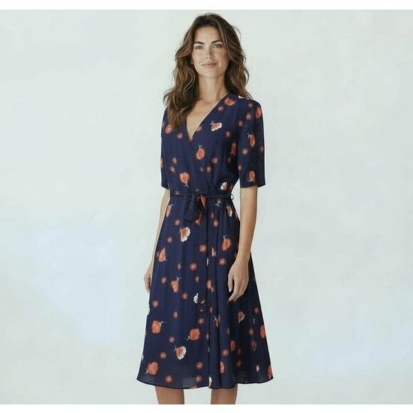 Reformation Dresses & Skirts - NWT Reformation Napa Midi Dress S Wrap Navy Red Poppy Floral NEW Party Cha Cha